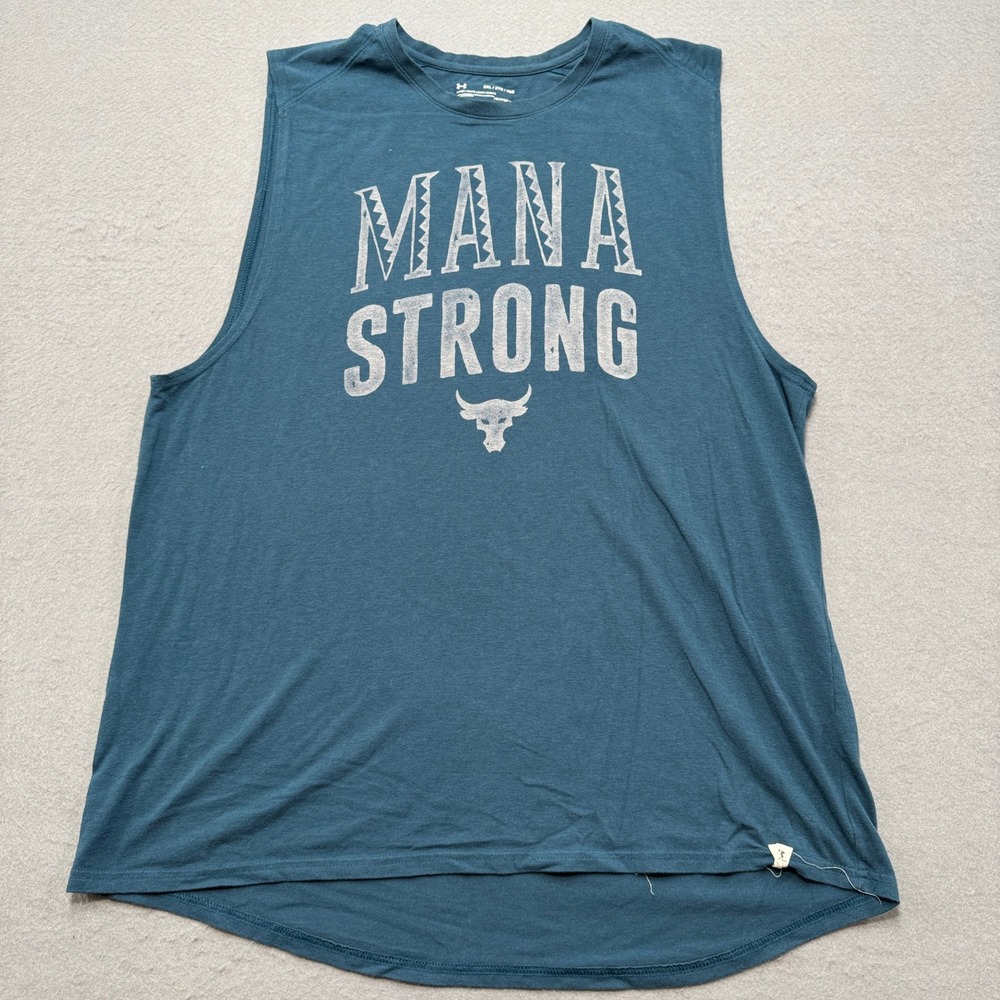 Under Armour Tank‎ Top Men's 2XL Blue Project Rock Mana Strong HeatGear Training